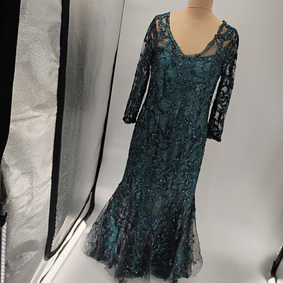 $1295 Rene Ruiz Collection Women's Green Floral Round Neck Gown Dress - Picture 2 of 16